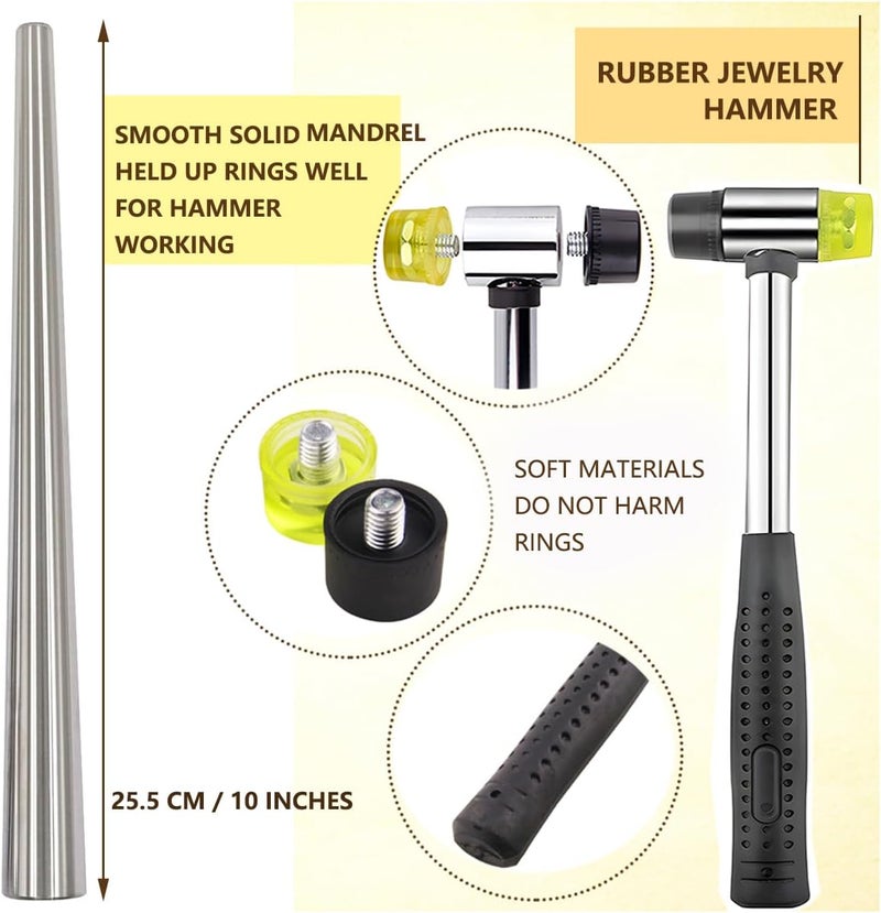 EJOQSON Ring Sizer Measuring Tool Ring Mandrel Metal Ring Sizing Kit Ring Size Measurer Ring Shaper to Fix Bent Rings Reshaper Tool Women Mens Ring Sizers Fixer Repair Kit Jewelry Mandrel and Mallet - Image 4
